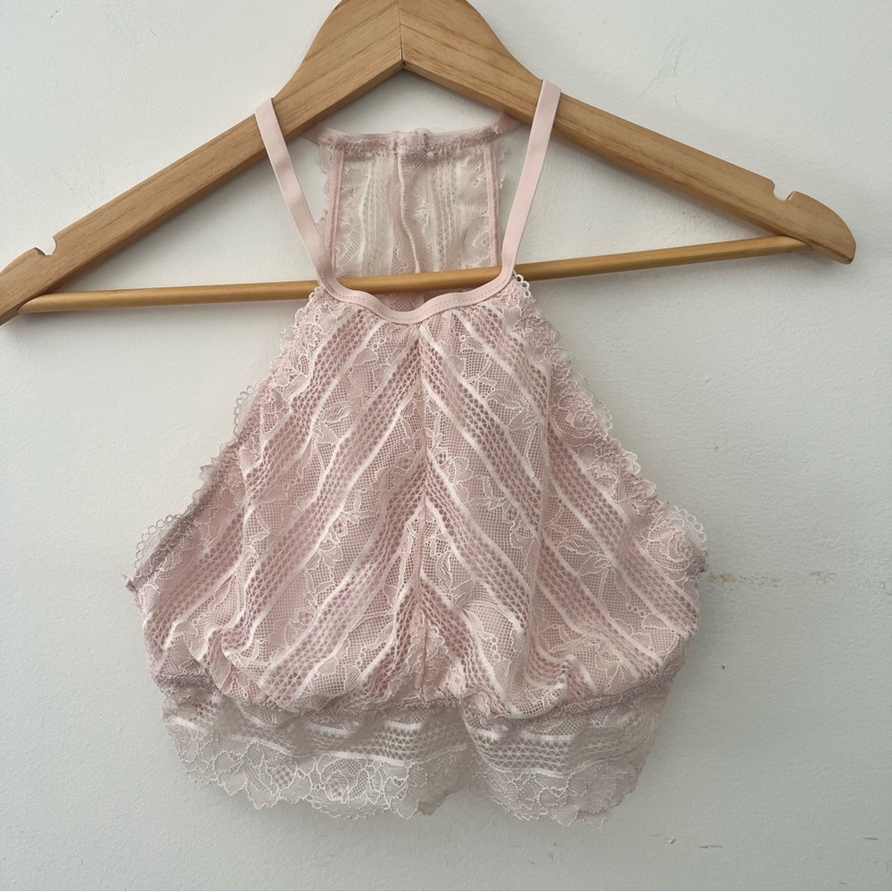 Pink Lace Halter bralette size small Cottagecore coquette girl aerie feminine